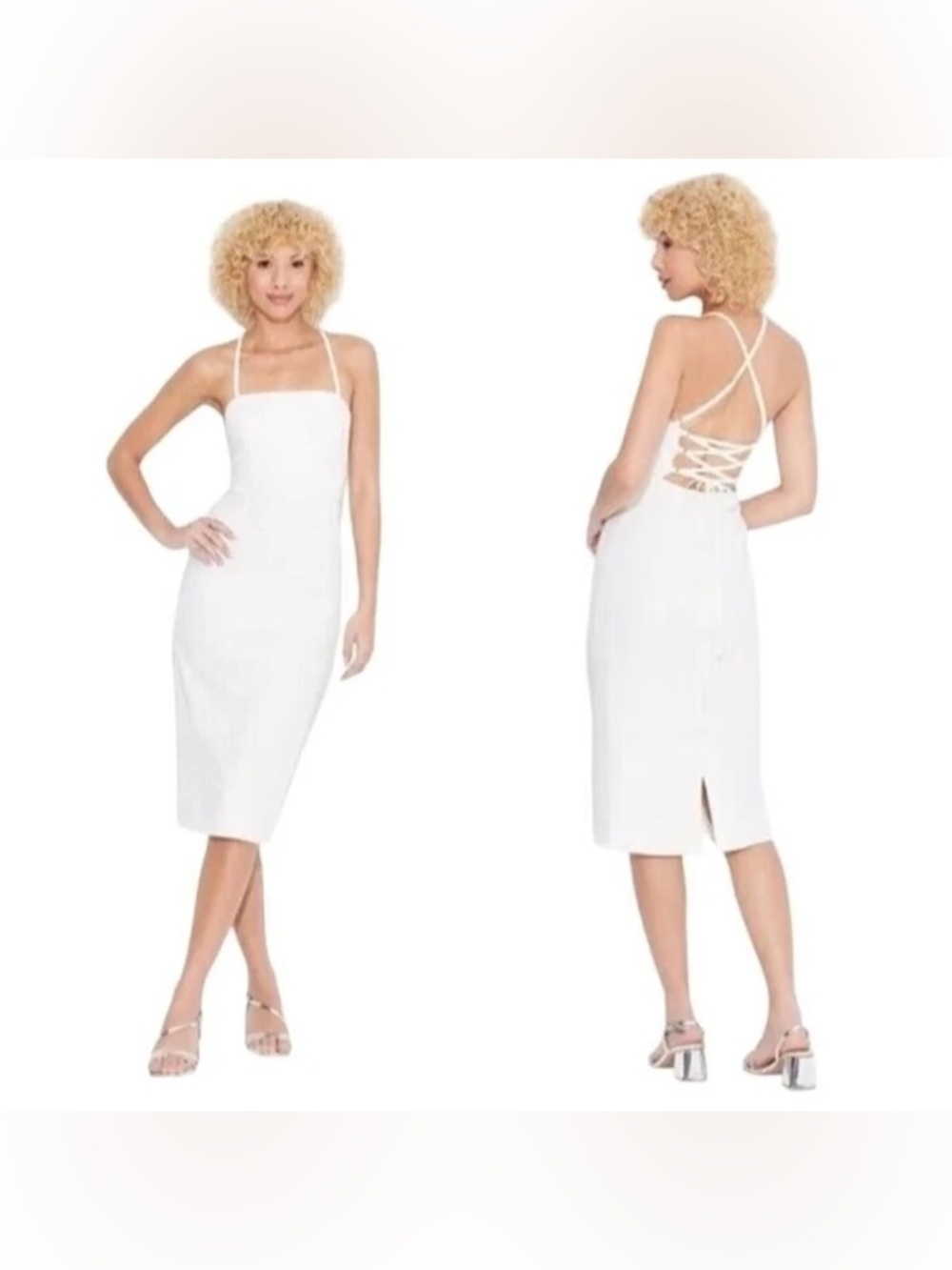 Wild Fable Ivory White Linen Lace Up Back Midi Dress Women’s Size 6 NWT